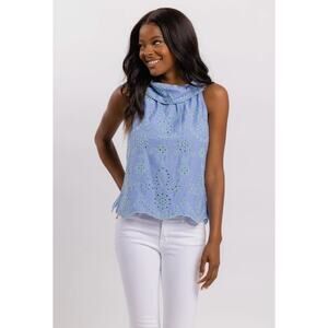 $148 NWT Sail to Sable Cabbage Eyelet Cowl Neck Top in the color Hydrangea